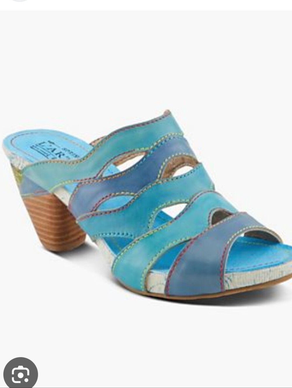 NIB L' ARTISTE Women’s Blue Teal Strappy Leather Heel Mule Size 41